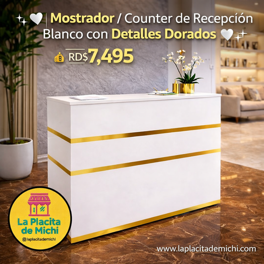 ✨🤍 Mostrador / Counter de Recepción Blanco con Detalles Dorados 🤍✨
(Cod.1)

💰RD$7,495