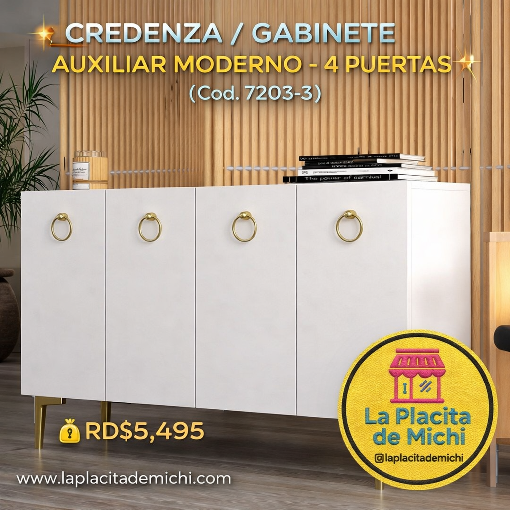 ✨ CREDENZA / GABINETE AUXILIAR MODERNO – 4 PUERTAS ✨ (Cod. 7203-3)

💰RD$5,495