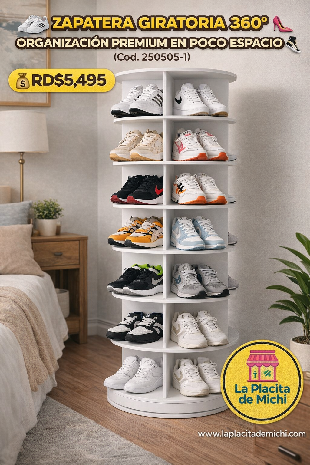 👟👠 ZAPATERA GIRATORIA 360° – ORGANIZACIÓN PREMIUM EN POCO ESPACIO 👠👟 (Cod. 250505-1)

💰RD$5,495