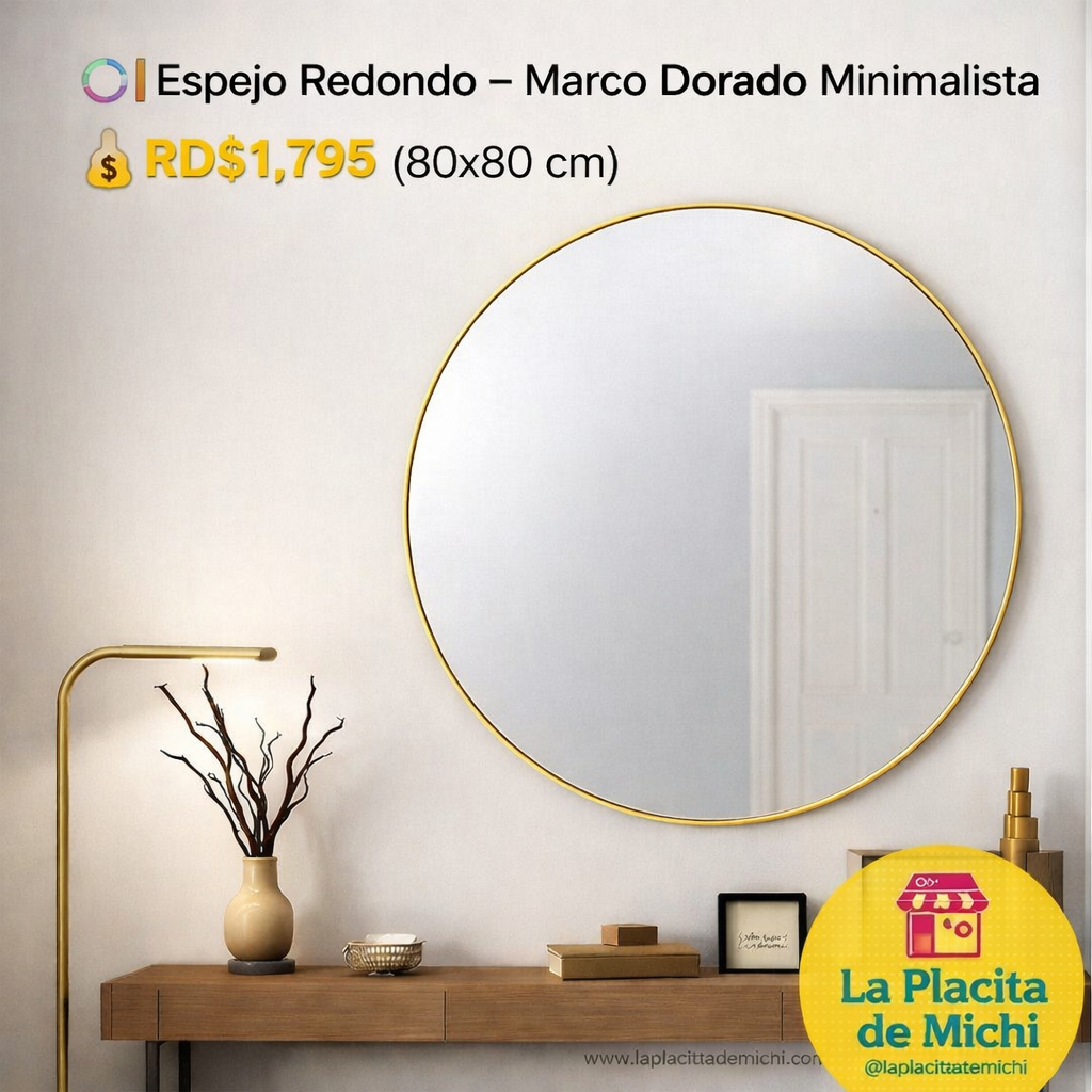 🪞 Espejo Redondo – Marco Dorado Minimalista

💰RD$1,795 (80x80 cm)