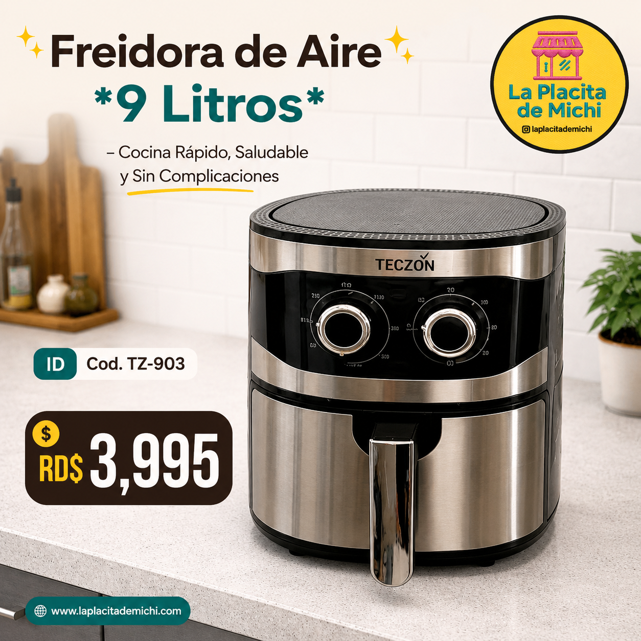 ✨ Freidora de Aire Manual *9 Litros*  – Cocina Rápido, Saludable y Sin Complicaciones ✨

🆔 Cod. TZ-903

💰RD$3,995
