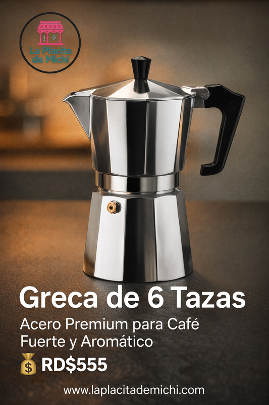 Greca de 6 Tazas – Acero Premium para Café Fuerte y Aromático

💰RD$555