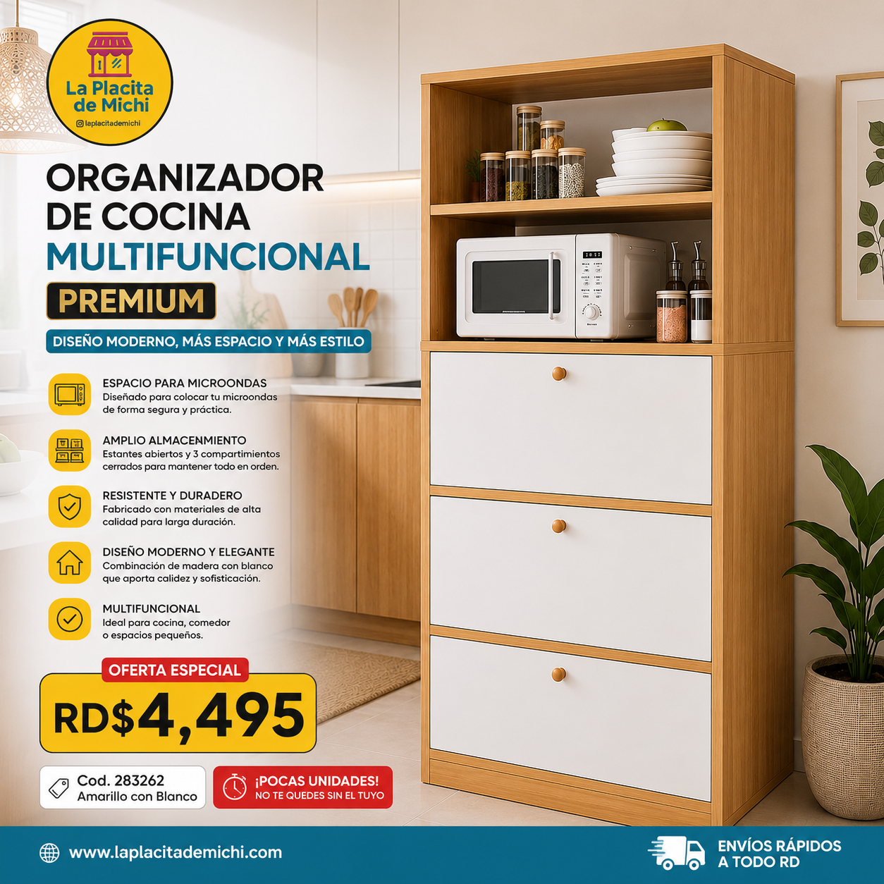 🍽️✨ ORGANIZADOR DE COCINA MULTIFUNCIONAL PREMIUM – DISEÑO MODERNO, MÁS ESPACIO Y MÁS ESTILO ✨🍽️

🆔 Cod. 283262 Amarillo con Blanco

💰 RD$4,495