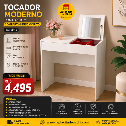 ✨🪞 TOCADOR MODERNO CON ESPEJO Y COMPARTIMIENTO OCULTO 🪞✨(Cod. 25116) 

💰RD$4,495