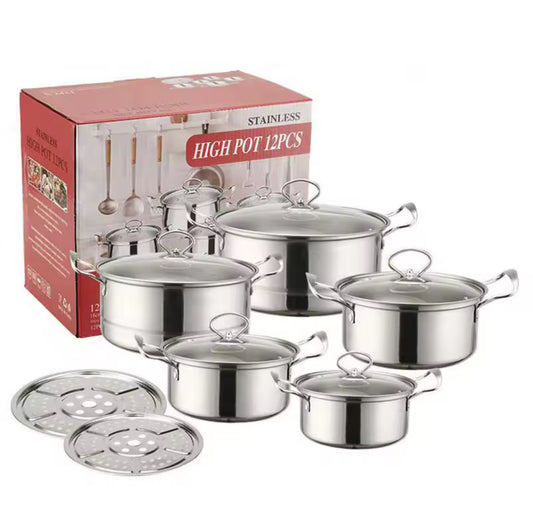 Juego de Ollas de Acero Inoxidable (12 PCS) Cod.HP5
(16,18,20,22,24cm)