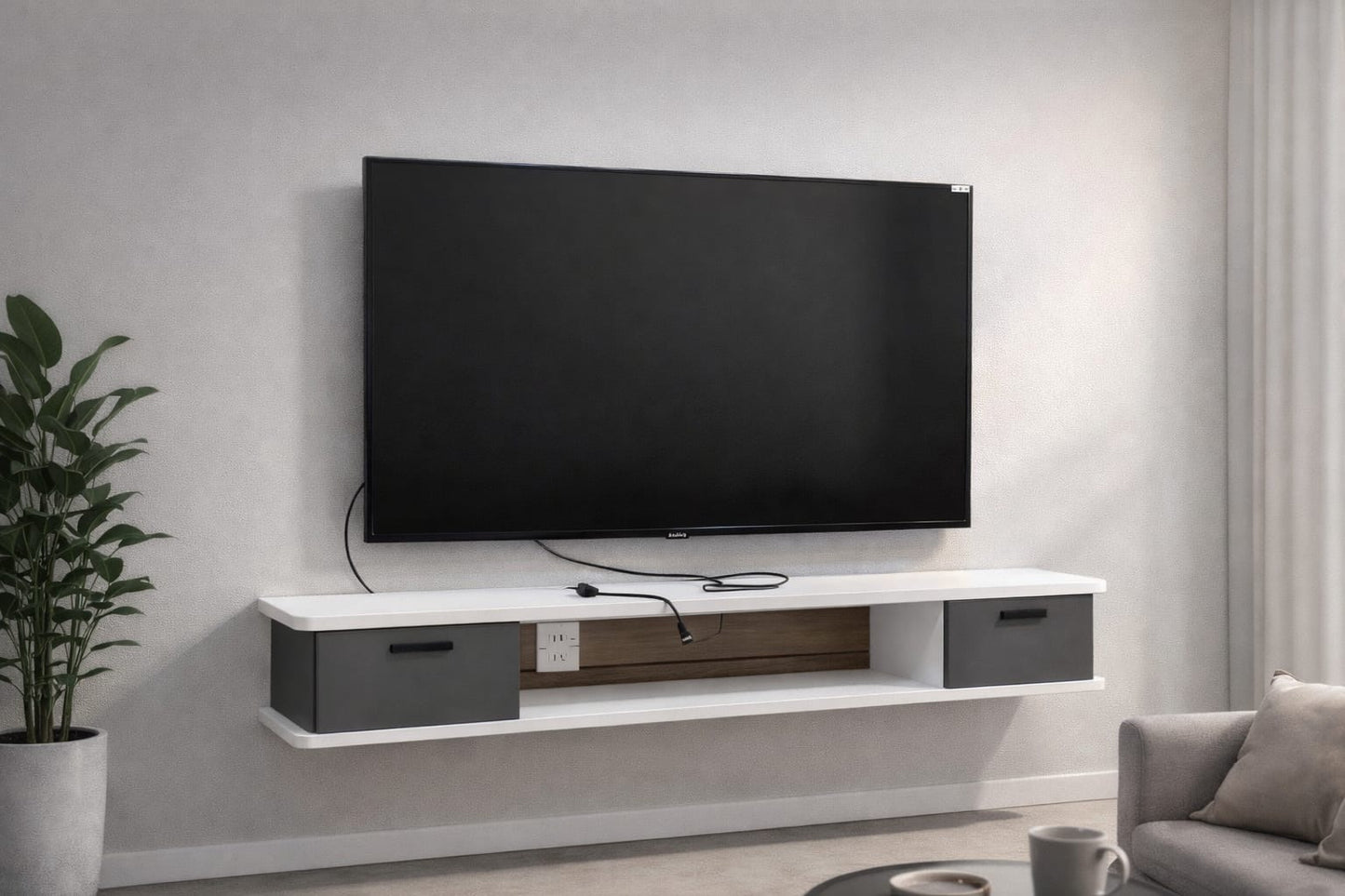 🖥️✨ Mueble para TV Minimalista con Gavetas – Diseño Moderno y Funcional ✨🖥️ Blanco Con Gris 
🆔 Cod. 25102-3
📏 Medidas: 180 × 22 × 20 cm

💰 Precio: RD$4,995