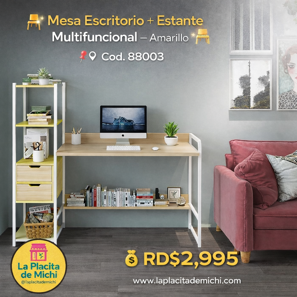 🪑✨ ESCRITORIO CON ESTANTE MULTIFUNCIONAL – MÁS ORDEN, MÁS PRODUCTIVIDAD ✨🪑
🆔 Cod. 88003
🎨 Color: Blanco con Amarillo

💰 Precio: RD$2,995