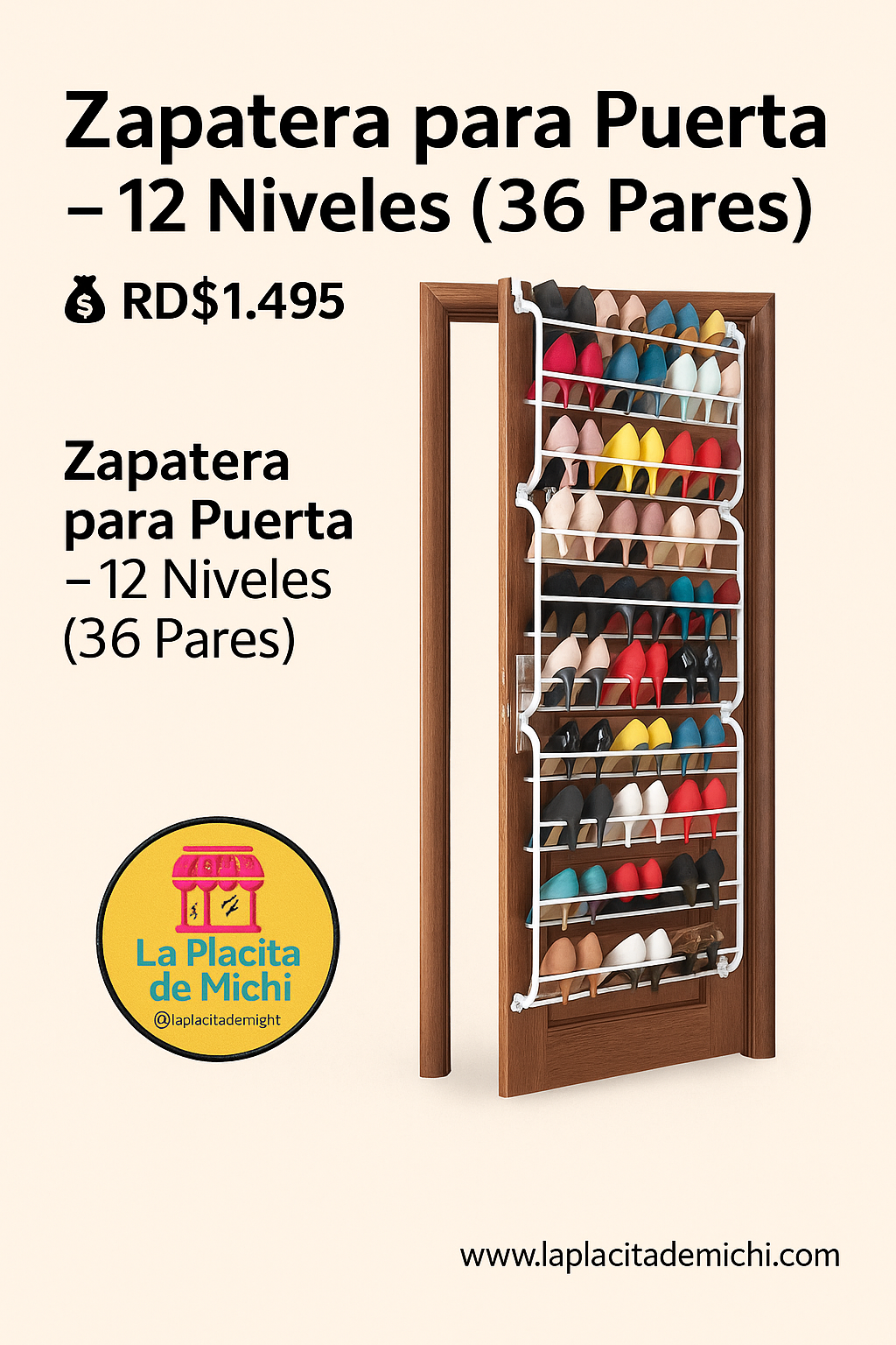 Zapatera para Puerta – 12 Niveles (36 Pares) 
💰 RD$1,495