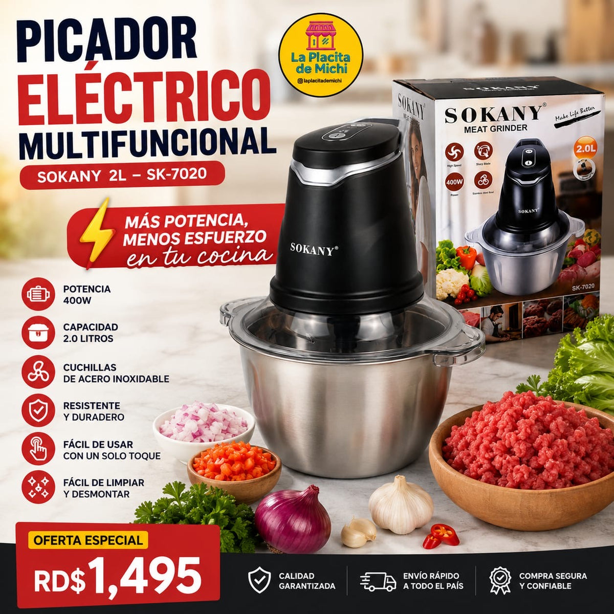 🔪✨ PICADOR ELÉCTRICO MULTIFUNCIONAL SOKANY 2L – MÁS POTENCIA, MENOS ESFUERZO EN TU COCINA ✨🔪

🆔 Cod. SK-7020

💰 RD$1,495