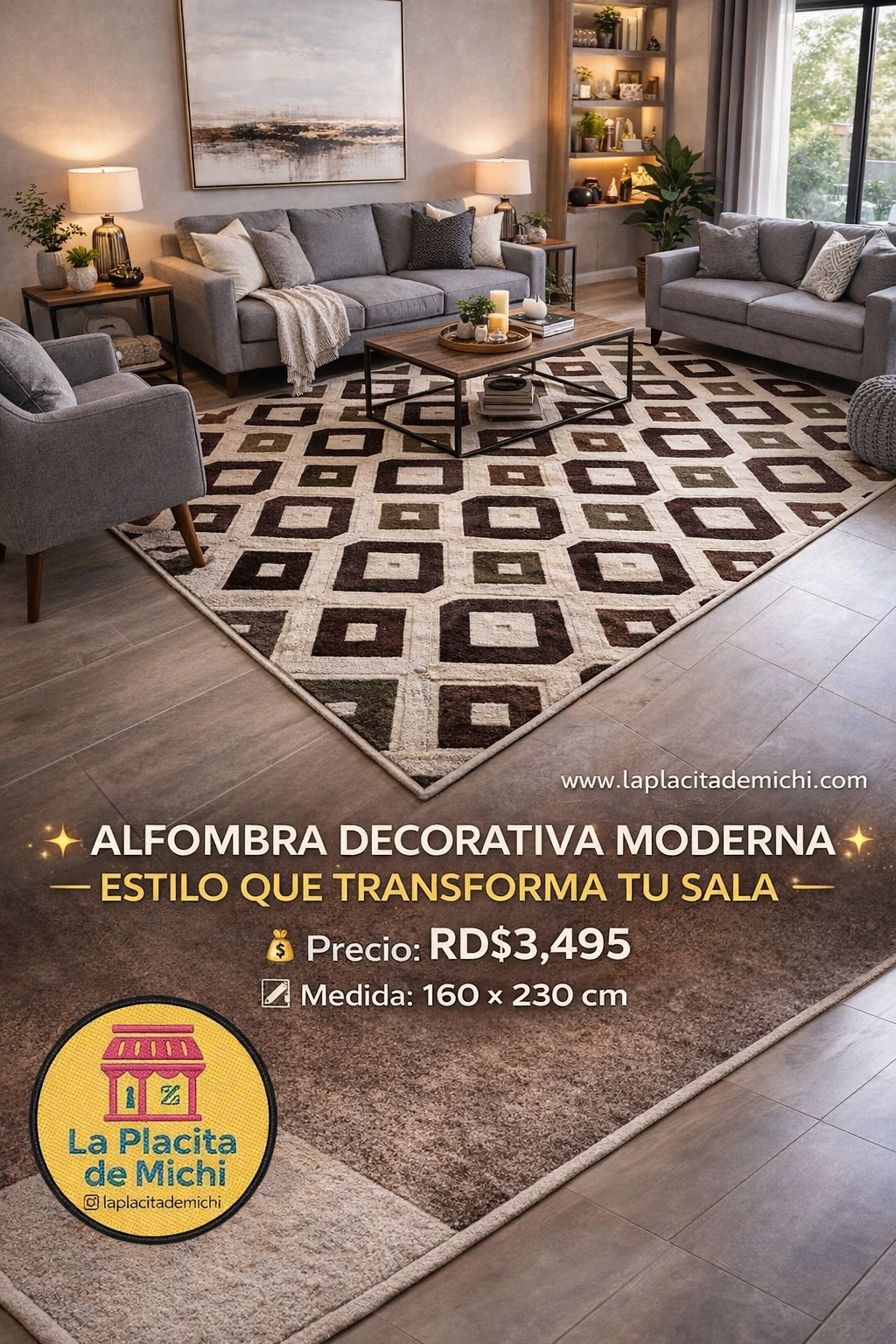 ✨ ALFOMBRA DECORATIVA MODERNA – ESTILO QUE TRANSFORMA TU SALA ✨

💰 Precio: RD$3,495

📐 Medida: 160 × 230 cm