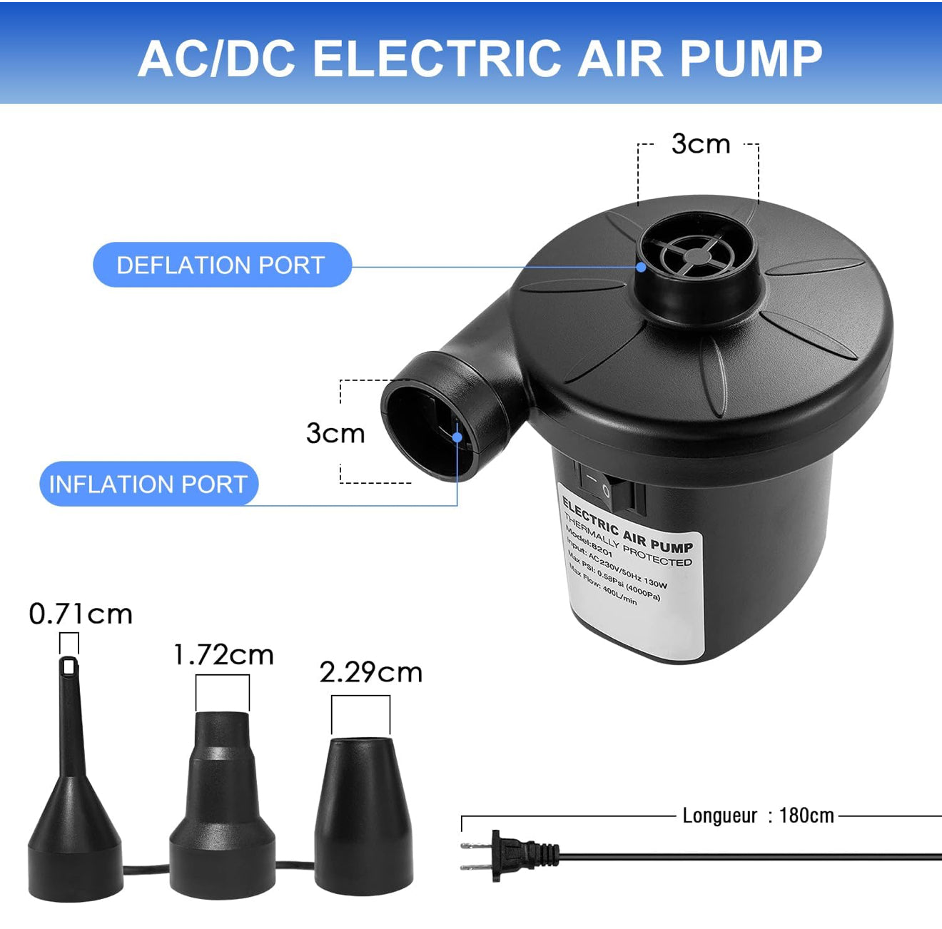 Bomba Eléctrica Para Inflar 
(Cod.HT-196)