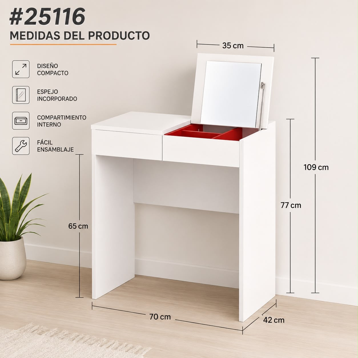✨🪞 TOCADOR MODERNO CON ESPEJO Y COMPARTIMIENTO OCULTO 🪞✨(Cod. 25116) 

💰RD$4,495