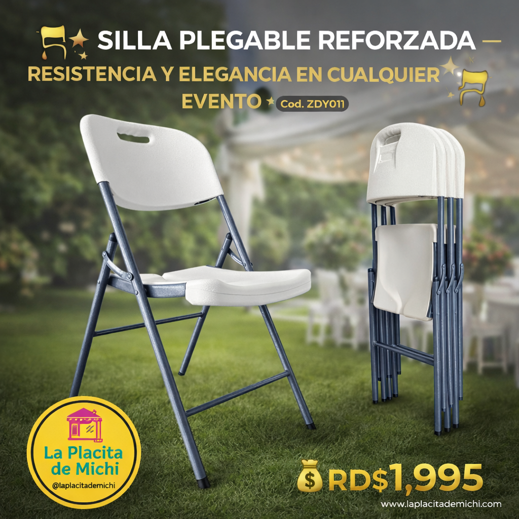 🪑✨ SILLA PLEGABLE REFORZADA – RESISTENCIA Y ELEGANCIA EN CUALQUIER EVENTO ✨🪑 (Cod. ZDY01)

💰RD$1,995