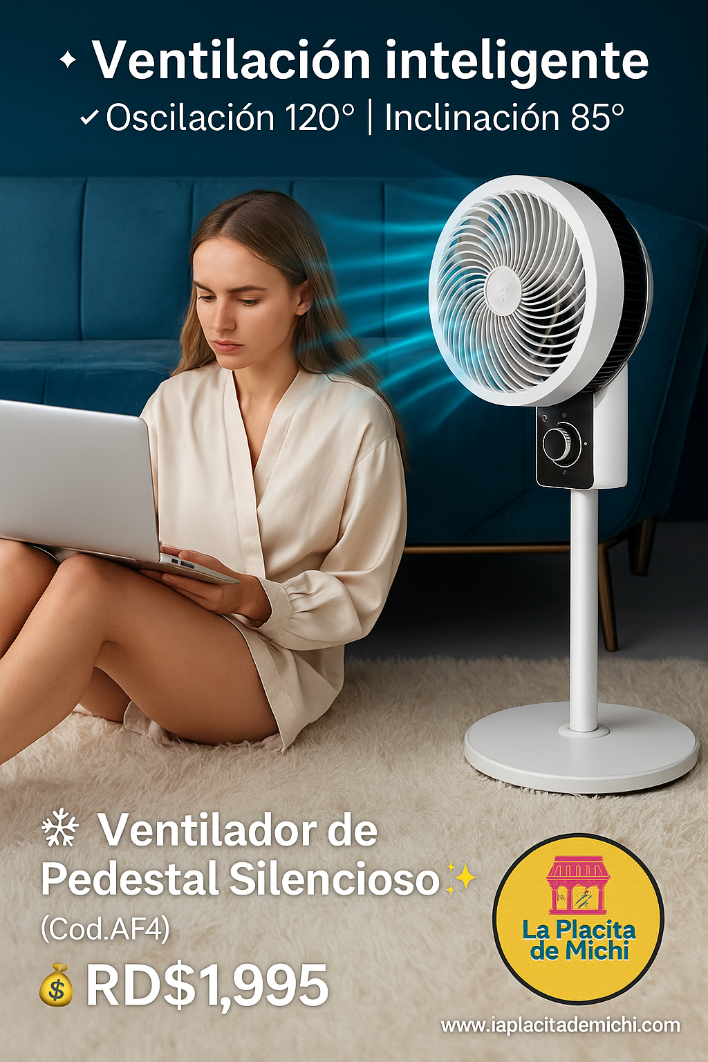 ✨ Abanico Ventilación inteligente
✅ Oscilación 120° | Inclinación 85°

❄️✨ Ventilador de Pedestal Silencioso ✨❄️ (Cod.AF4)