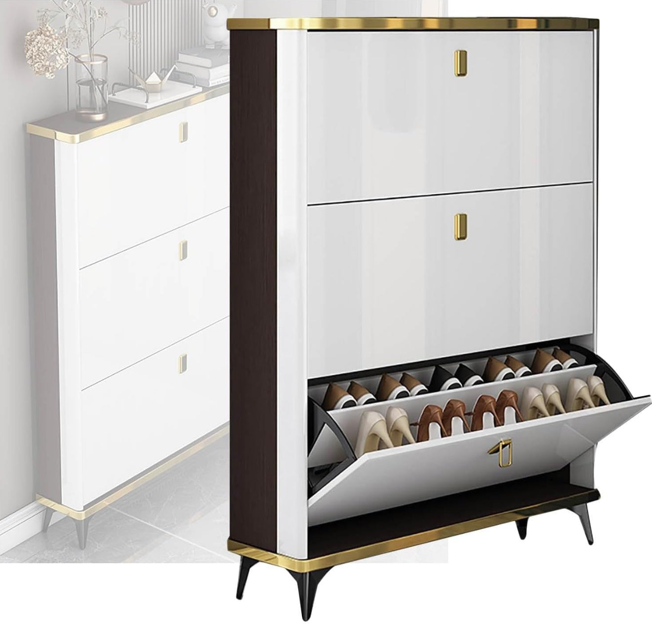 ⭐ Zapatera Premium de 3 Niveles – Diseño Moderno Blanco & Dorado ⭐ (Cod.23861-1)

💰RD$3,495