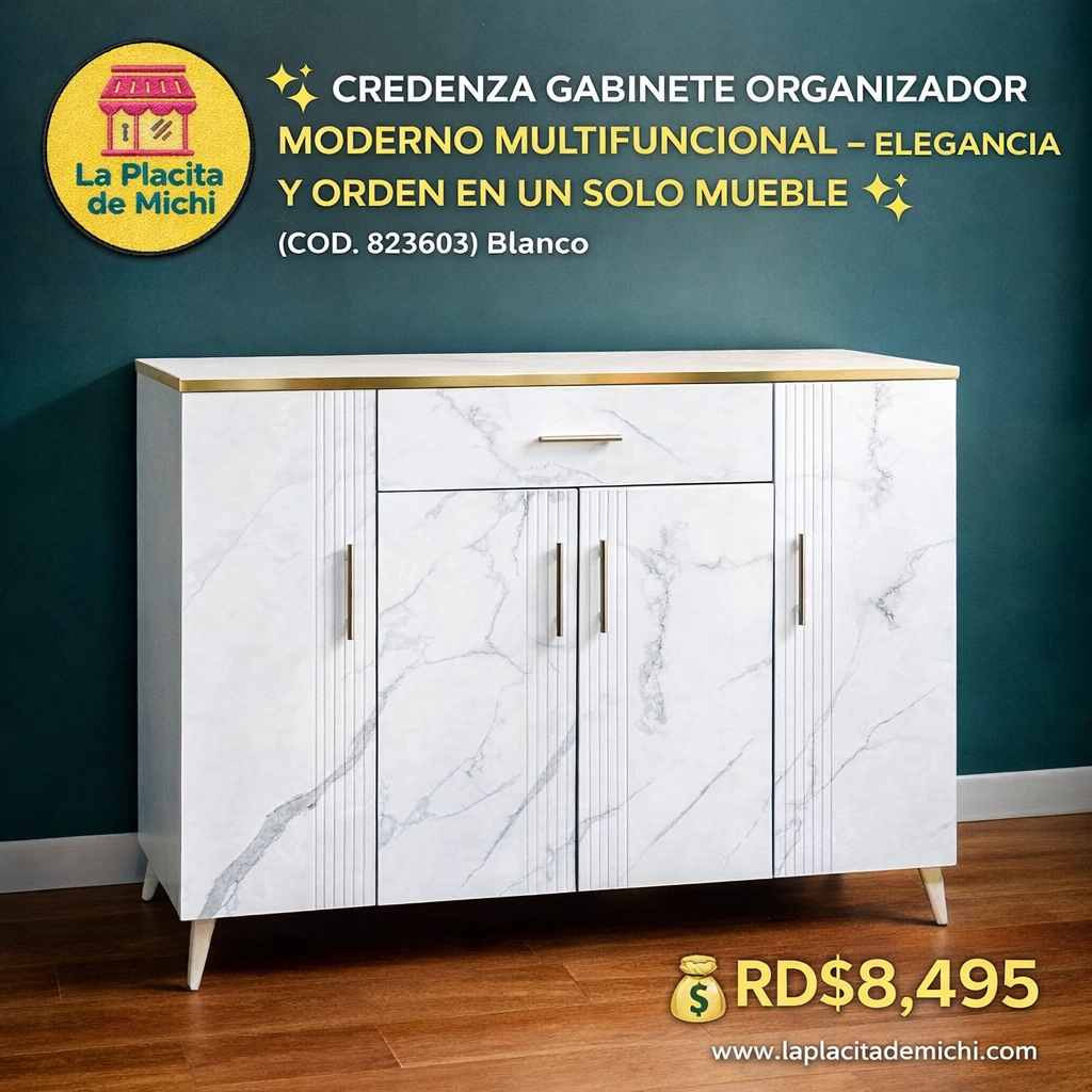 ✨ CREDENZA GABINETE ORGANIZADOR MODERNO MULTIFUNCIONAL – ELEGANCIA Y ORDEN EN UN SOLO MUEBLE ✨
(COD. 823603) Blanco 

💰RD$8,495