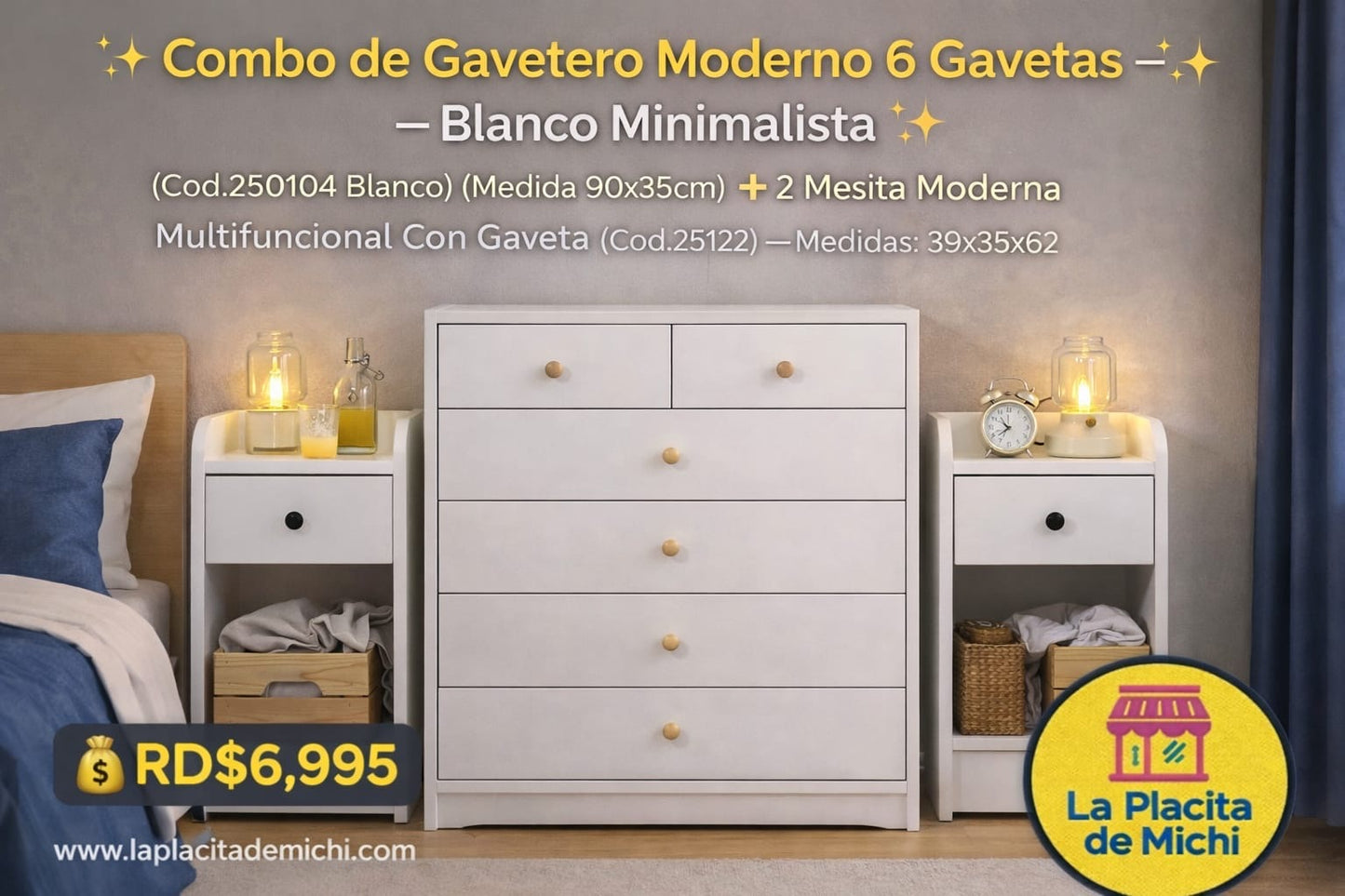 ✨🛏️ COMBO DE HABITACIÓN MODERNA – ORGANIZA Y DECORA TU ESPACIO 🛏️✨
(🆔 Cod. 250104 Blanco + 🆔 Cod. 25122)

💰 RD$6,995