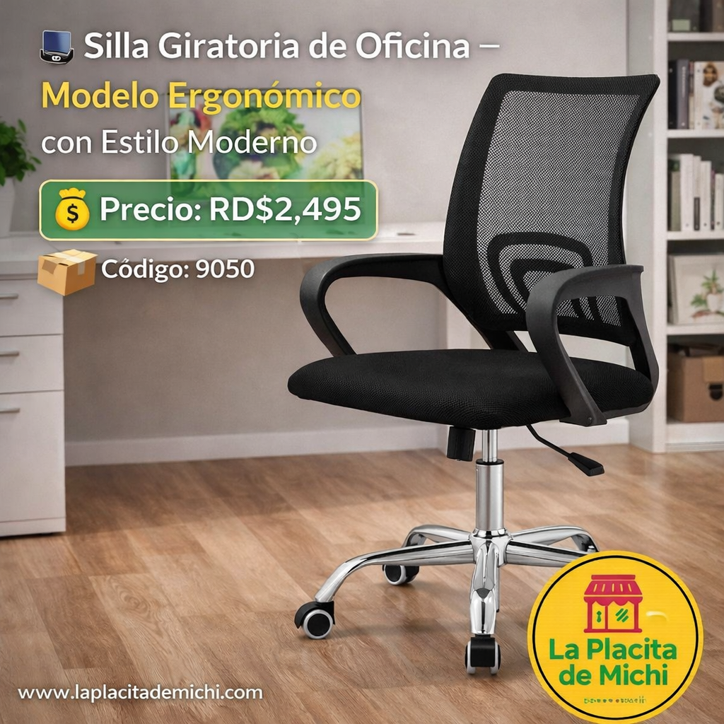 🪑 Silla Giratoria de Oficina (9050) – Modelo Ergonómico con Estilo Moderno
💰Precio: RD$2,495