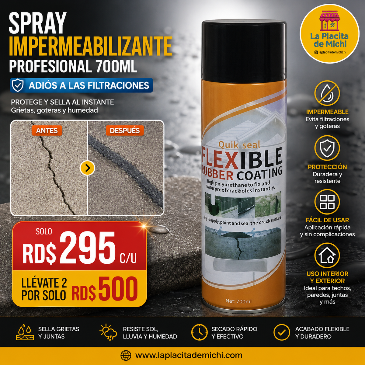 💦🛠️ SPRAY IMPERMEABILIZANTE PROFESIONAL 700ML – ADIÓS A LAS FILTRACIONES 🛠️💦

💰 Solo RD$295 c/u
🔥 Llévate 2 por solo RD$500