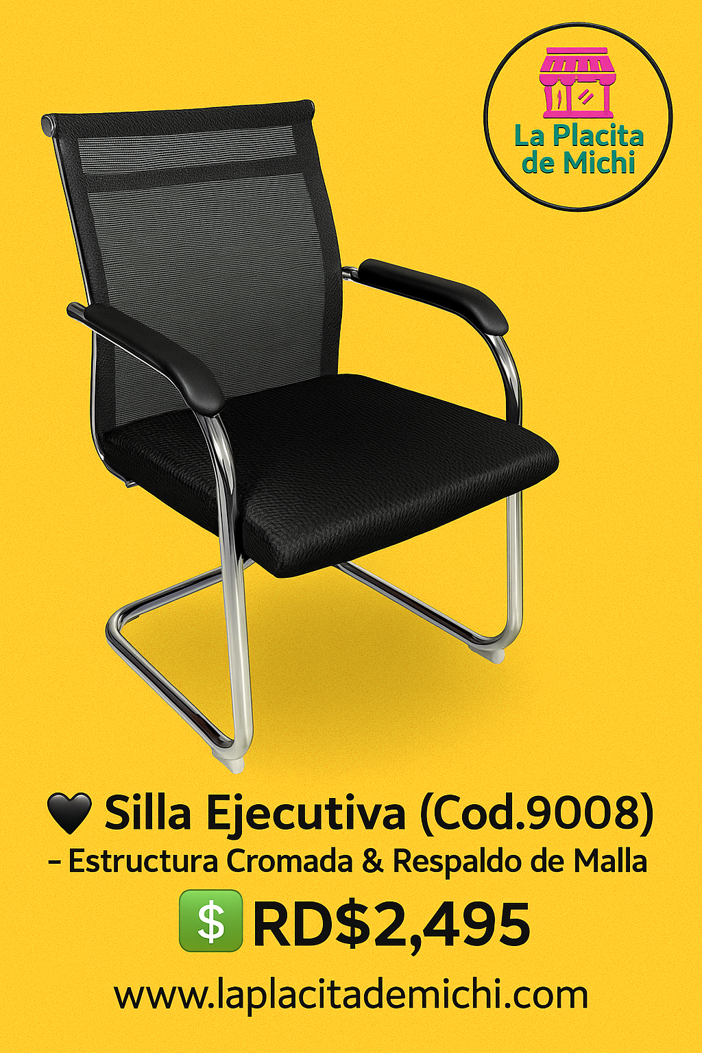 🖤 Silla Ejecutiva (Cod.9008) – Estructura Cromada & Respaldo de Malla
💰RD$2,495