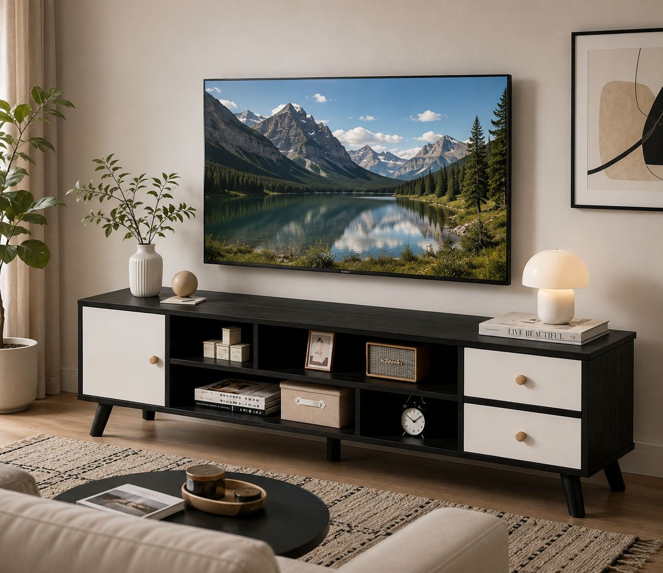 🖥️✨ MUEBLE DE TV MODERNO NEGRO Y GAVETAS BLANCO (120 CM) – ORDEN, ESTILO Y FUNCIONALIDAD ✨🖥️ (Cod. 2509206-4)

💰RD$3,495