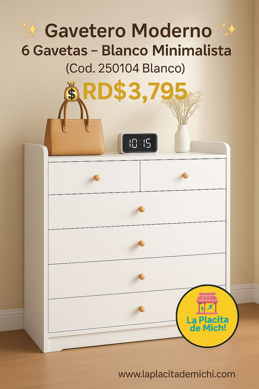 ✨ Gavetero Moderno 6 Gavetas – Blanco Minimalista ✨(Cod.250104 Blanco) 
(Medida 90x35cm)
💰RD$3,795