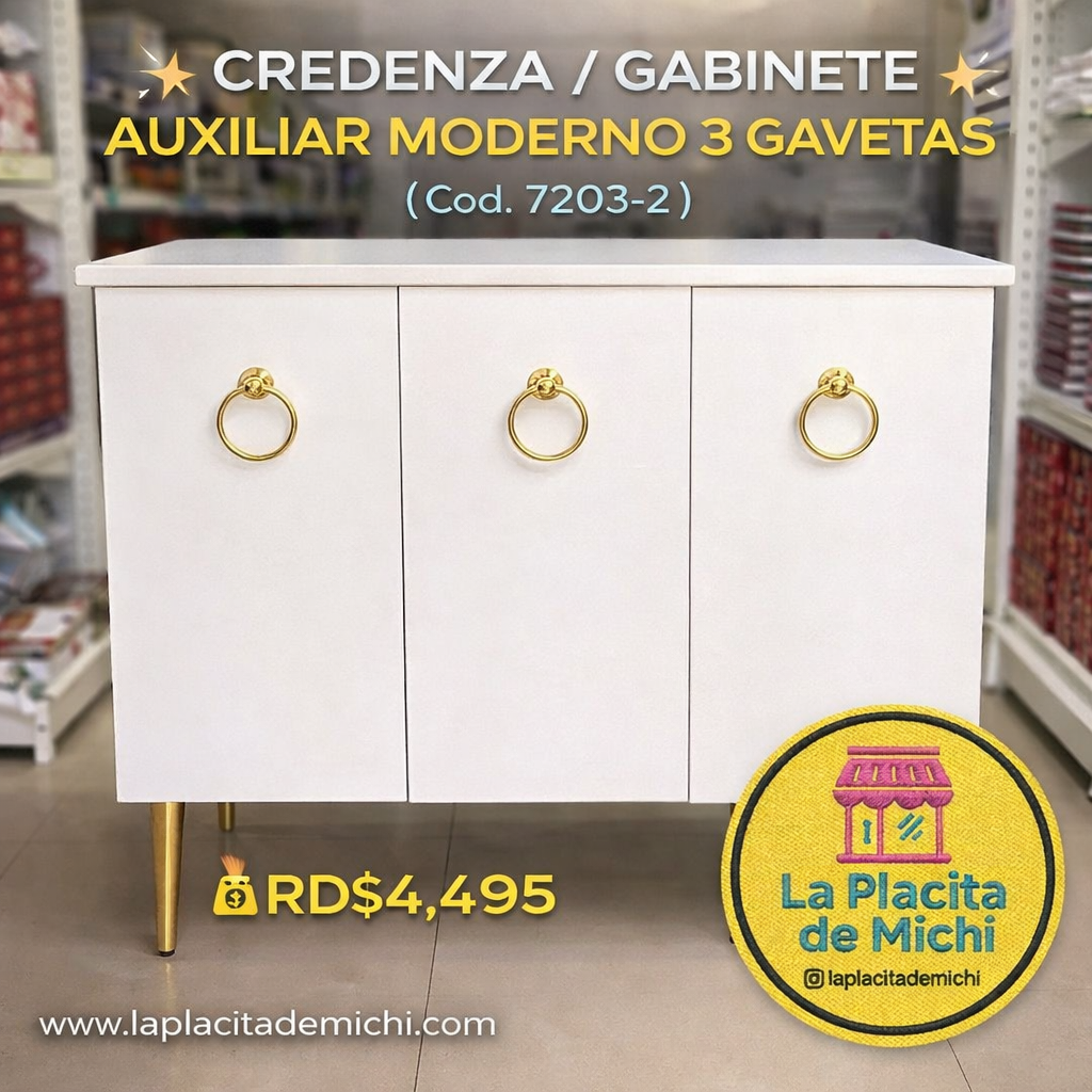 ✨ CREDENZA / GABINETE AUXILIAR MODERNO  3 GAVETAS ✨ (Cod. 7203-2)

💰RD$4,495