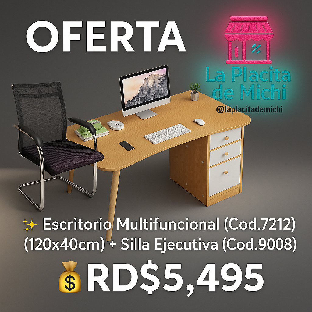 ✨ Escritorio Multifuncional (Cod.7212) (120x40cm) + Silla Ejecutiva (Cod.9008)✨

💰RD$5,495