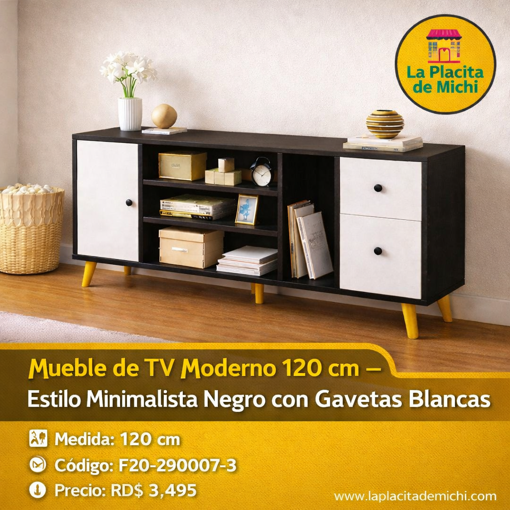 📺 Mueble de TV Moderno 120 cm – Estilo Minimalista Negro con Gavetas Blancas

📐 Medida: 120 cm
🆔 Código: F20-290007-3
💰 Precio: RD$ 3,495