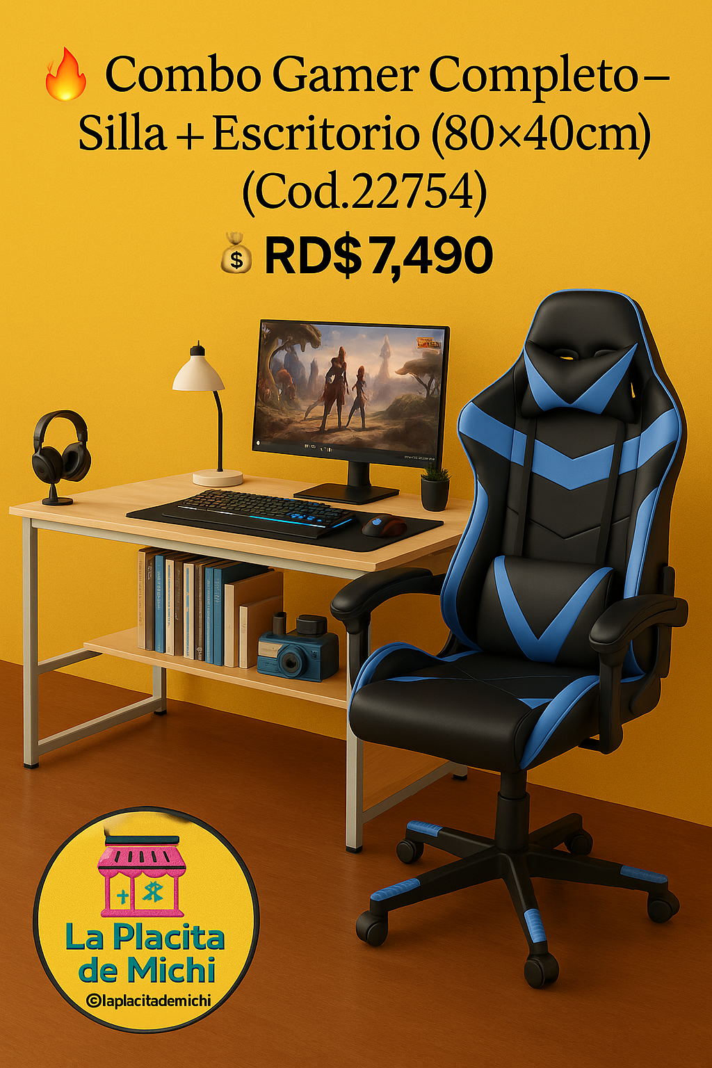 🔥 Combo Gamer Completo – Silla + Escritorio (80×40cm) (Cod.22754)
💰 RD$7,490