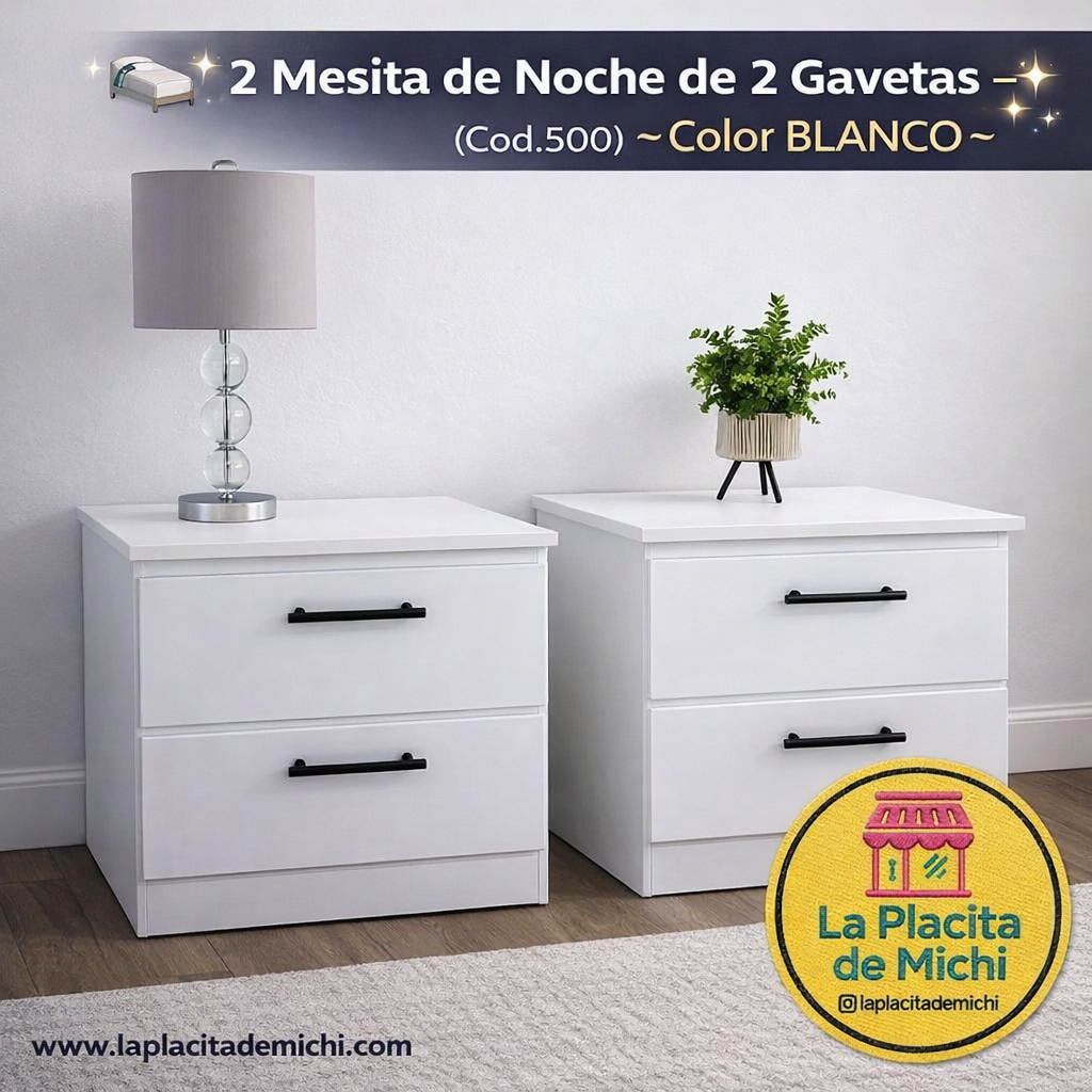 🛏️ 2 Mesita de Noche de 2 Gavetas – (Cod.86121) ~*Color BLANCO*~

💰RD$4,995
