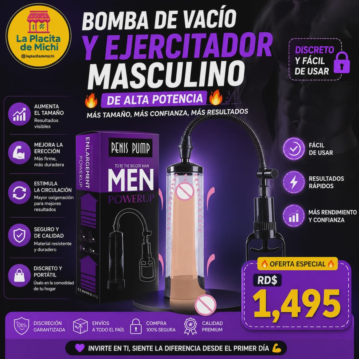 🔥💪 BOMBA DE VACÍO Y EJERCITADOR MASCULINO DE ALTA POTENCIA 💪🔥

💰 RD$1,495
