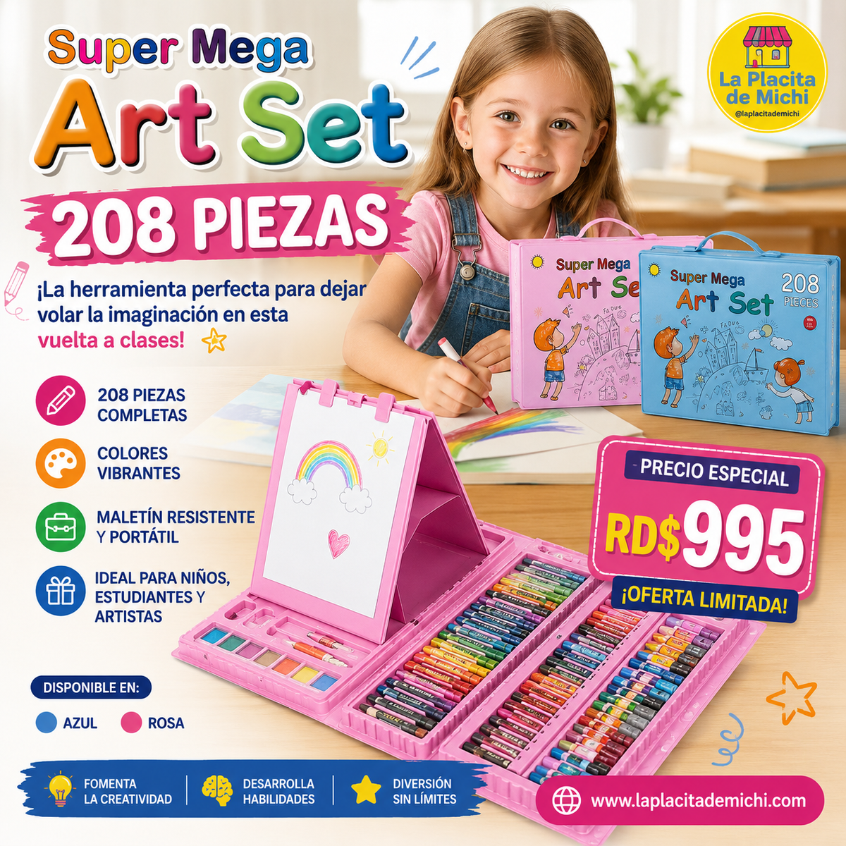 🎨 Super Mega Art Set 208 piezas – ¡La herramienta perfecta para dejar volar la imaginación en esta vuelta a clases! 🏫✏️
