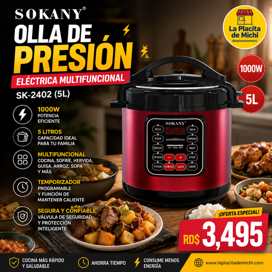 🍲⚡ Olla de Presión Eléctrica Multifuncional Sokany SK-2402 (5L) ⚡🍲

💰 RD$3,495