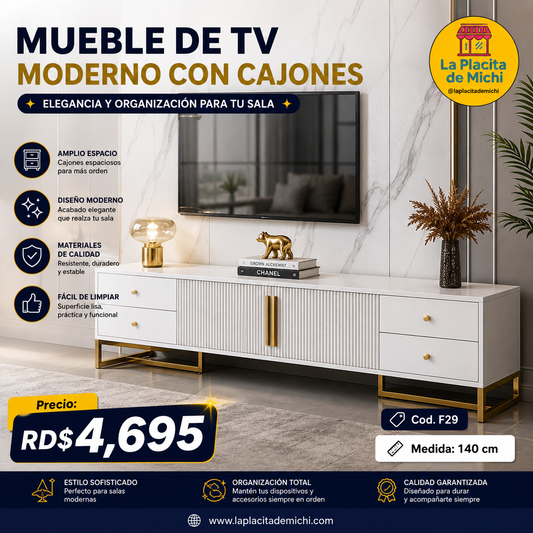 📺✨ MUEBLE DE TV MODERNO CON CAJONES – ELEGANCIA Y ORGANIZACIÓN PARA TU SALA ✨📺
🆔 Cod. F29
📏 Medida: 140 cm

💰 Precio: RD$4,695