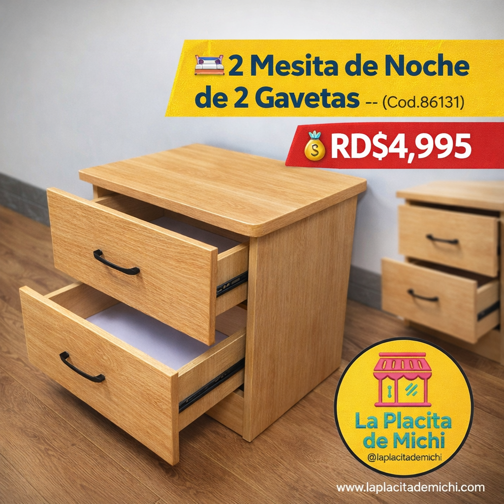 🛏️ 2 Mesita de Noche de 2 Gavetas  – (Cod.86131) ~*Color Amarillo*~

💰RD$4,995