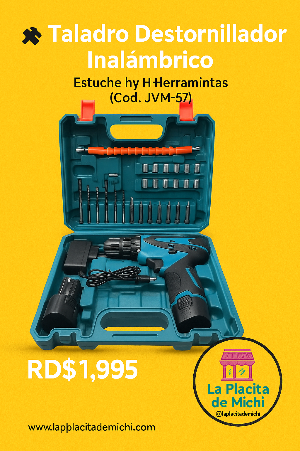 🔧 Taladro Destornillador Inalámbrico 12V con Estuche y Herramientas (Cod. JVM-57)

💰 RD$1,995