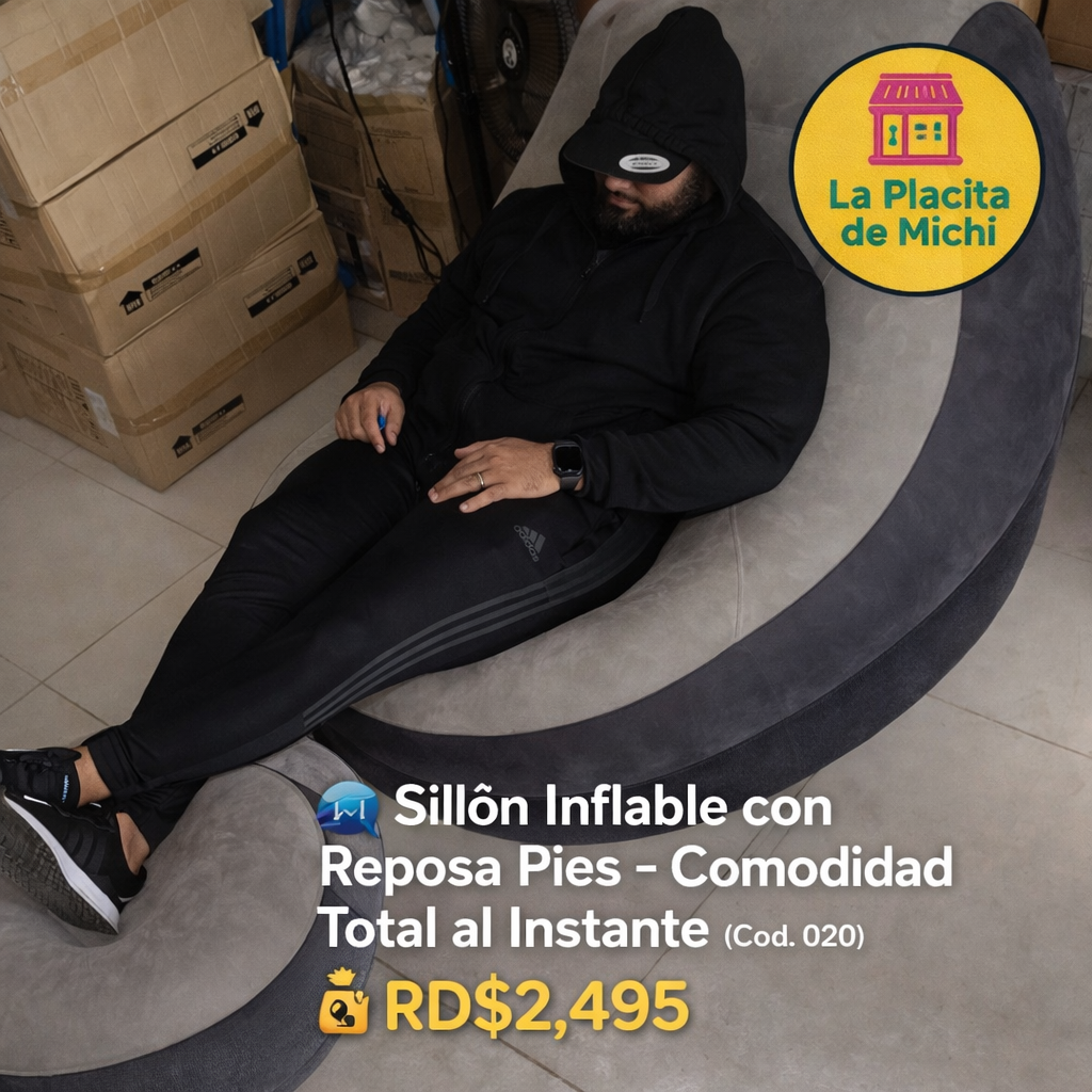 🛋️✨ Sillón Inflable con Reposa Pies – Comodidad Total al Instante (Cod. 020)

💰 RD$2,495