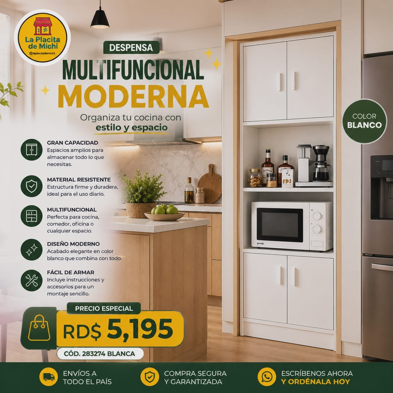 🍽️✨ *DESPENSA MULTIFUNCIONAL MODERNA – ORGANIZA TU COCINA CON ESTILO Y ESPACIO*✨🍽️ (Cod. 283274 Blanca )

💰RD$5,195