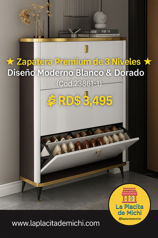 ⭐ Zapatera Premium de 3 Niveles – Diseño Moderno Blanco & Dorado ⭐ (Cod.23861-1)

💰RD$3,495