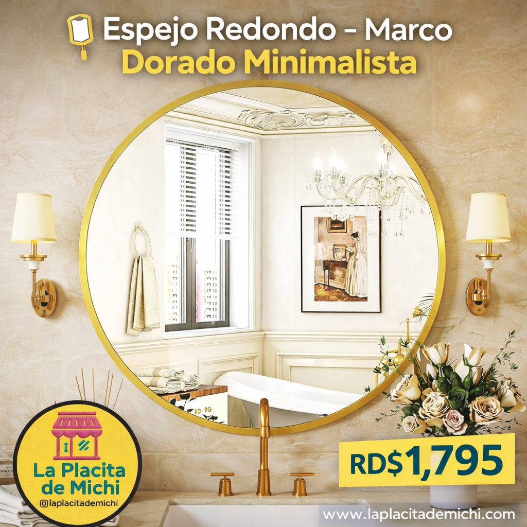 🪞 Espejo Redondo – Marco Dorado Minimalista

💰RD$1,795 (80x80 cm)