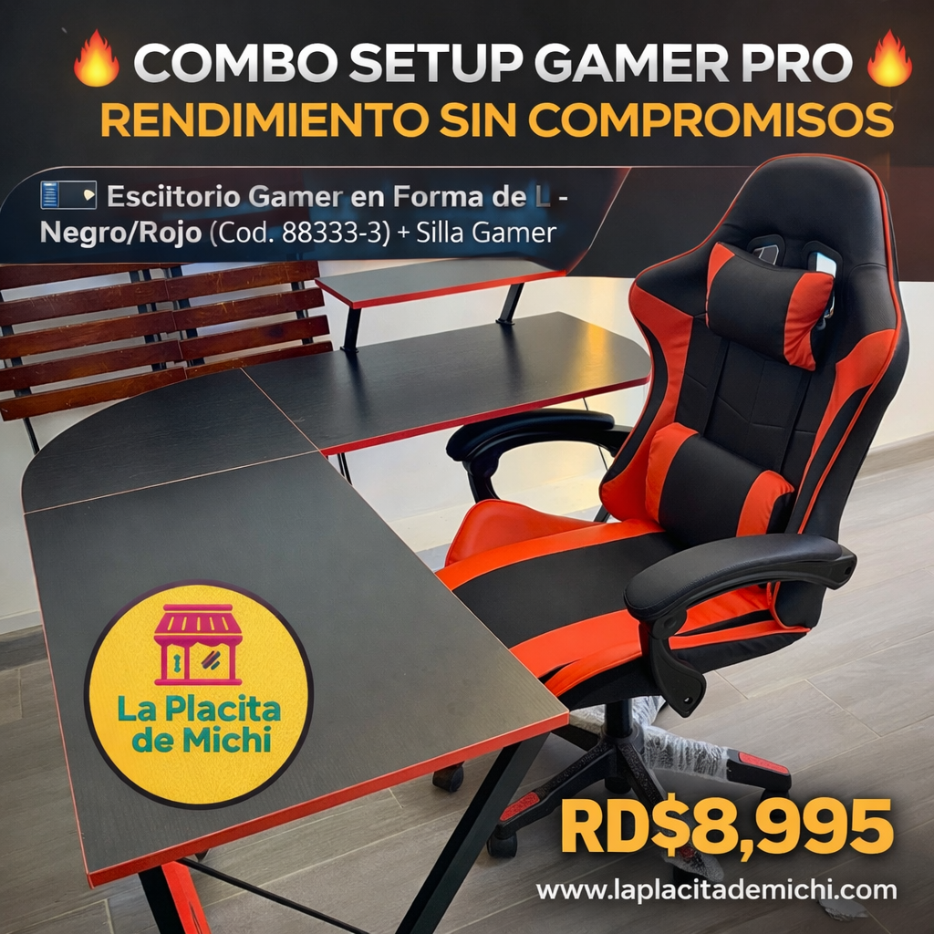 🔥 COMBO SETUP GAMER PRO – RENDIMIENTO SIN COMPROMISOS 🔥

🖥️ Escritorio Gamer en Forma de L – Negro/Rojo (Cod. 88333-3) + Silla Gamer 

💰RD$8,995