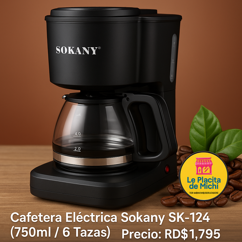 ☕ Cafetera Eléctrica Sokany SK-124 (750ml / 6 Tazas)

💰 Precio: RD$1,795