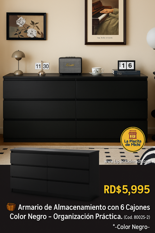 🧺 Gavetero Armario de Almacenamiento con 6 Cajones Color Negro – Organización Práctica. (Cod. 80025-2) *-Color Negro-*
💰RD$5,995