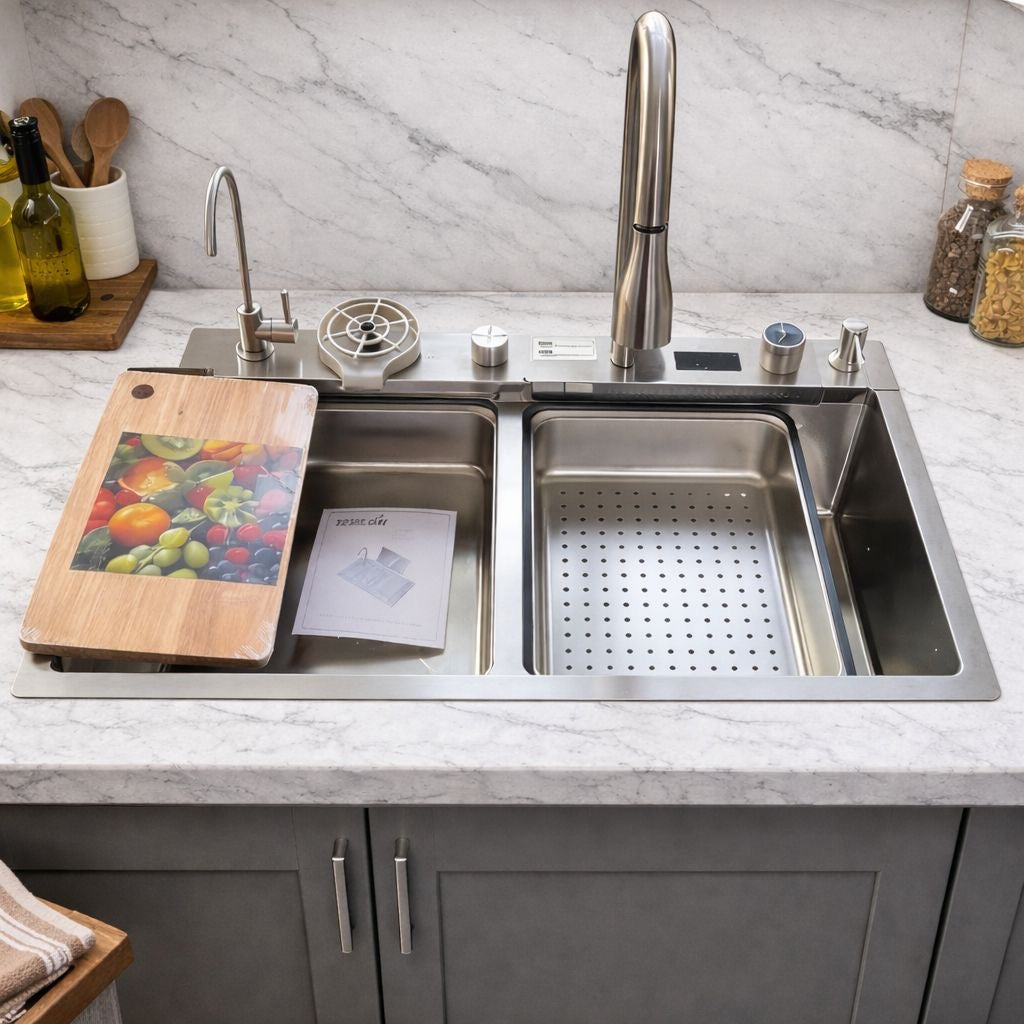 ✨🚿 FREGADERO MULTIFUNCIONAL DE LUJO – TODO EN UNO PARA TU COCINA 🚿✨
🆔 Modelo: SC703-2
📏 Medida: 75 × 45 cm
🎨 Color: Plateado (Acero inoxidable)

💰 Precio: RD$5,995