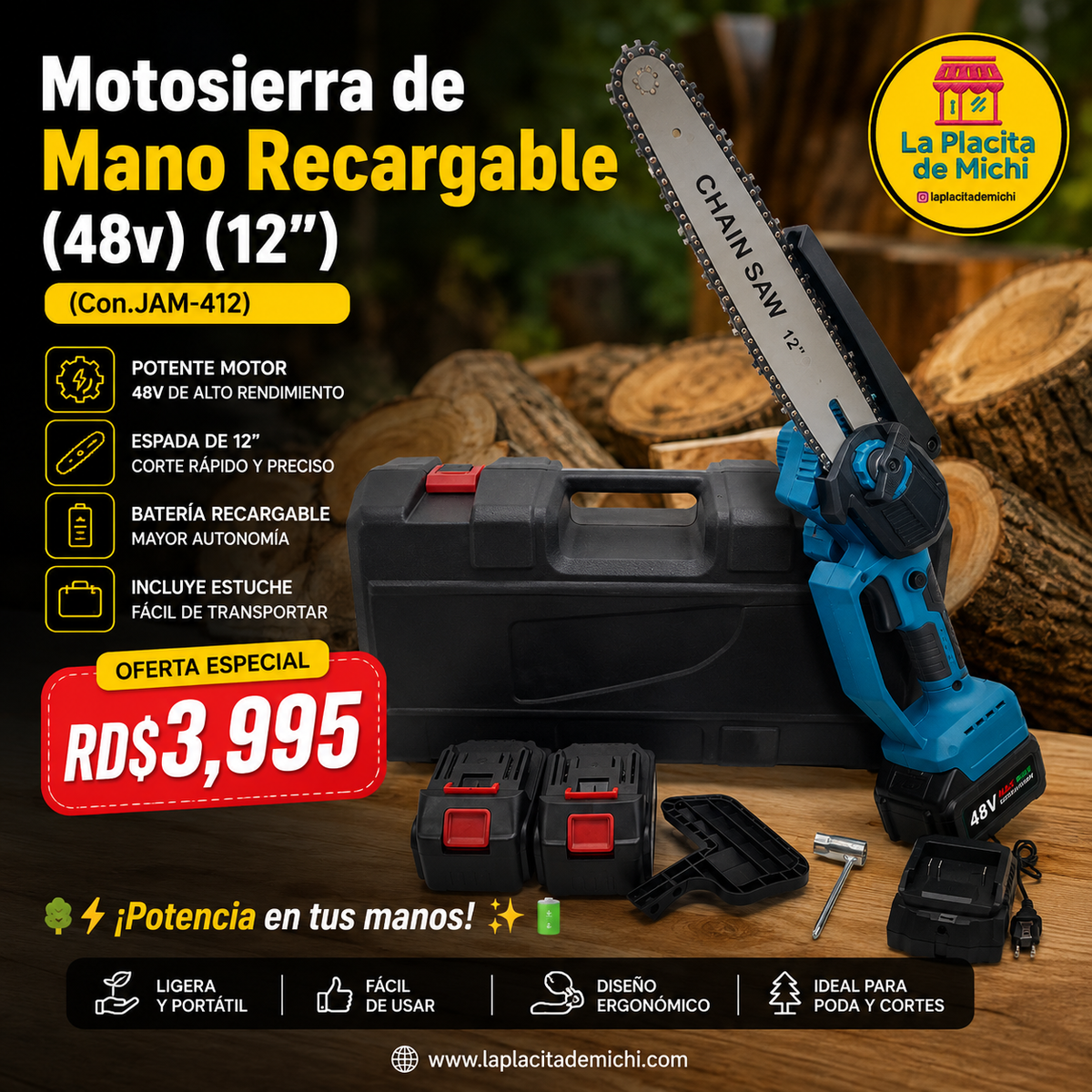 Motosierra de Mano Recargable (48v) (12”)
(Cod.JAM-412)

💰RD$3,995