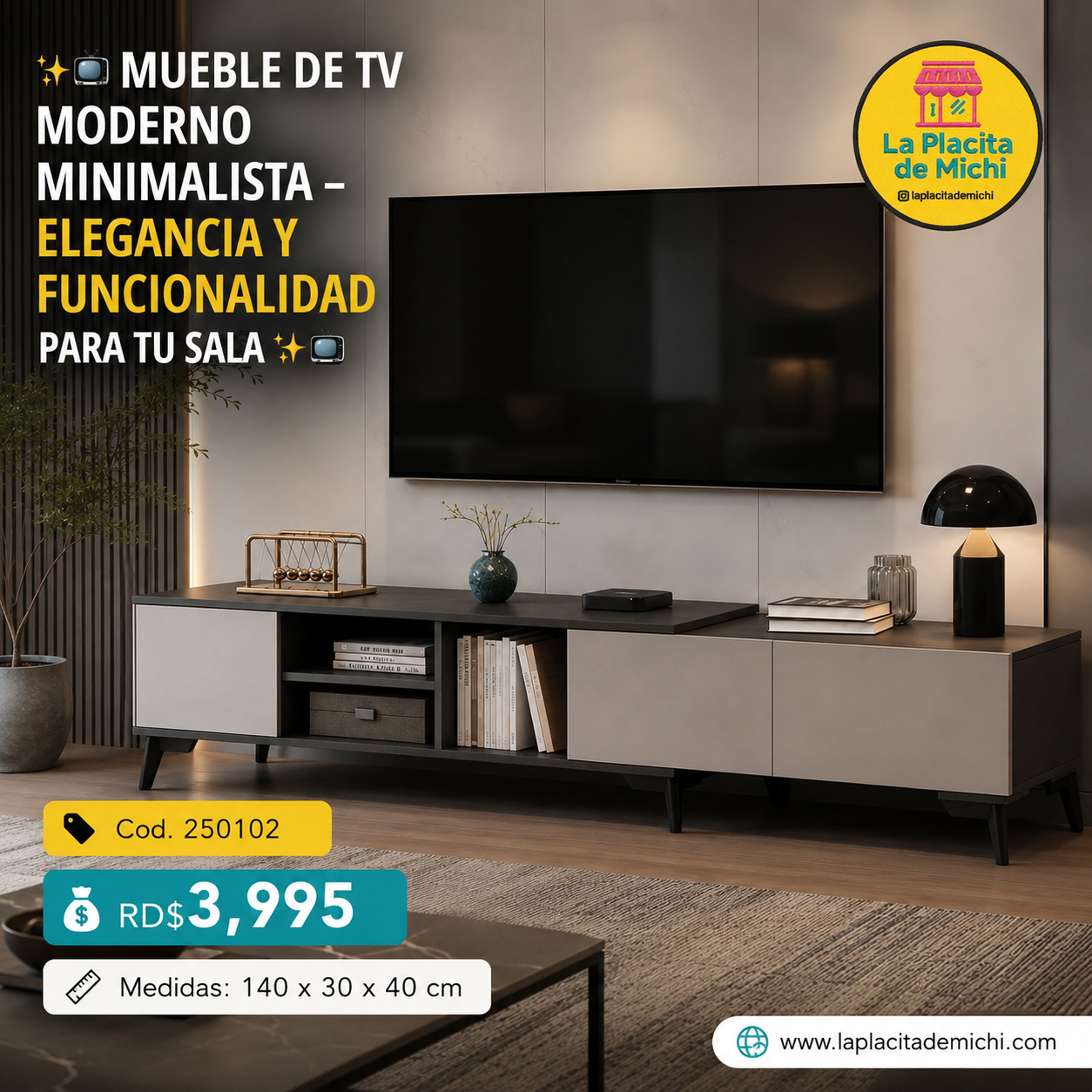 ✨📺 MUEBLE DE TV MODERNO MINIMALISTA – ELEGANCIA Y FUNCIONALIDAD PARA TU SALA ✨📺

🆔 Cod. 250102

💰RD$3,995 

📏 Medidas: 140 x 30 x 40 cm