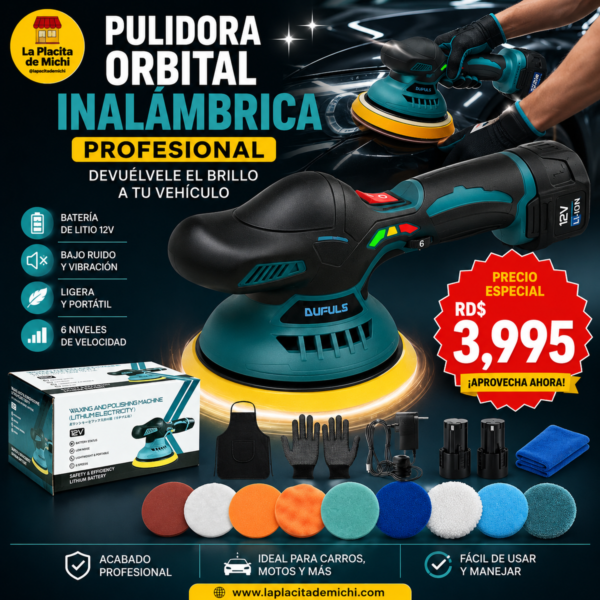 🚗✨ PULIDORA ORBITAL INALÁMBRICA PROFESIONAL – DEVUÉLVELE EL BRILLO A TU VEHÍCULO ✨🚗

💰 RD$3,995