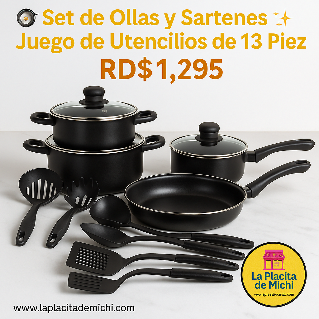 🍳✨ Set de Ollas y Sartenes Juego de Utencilios de  13 Piezas – ✨🍳

💰RD$1,295