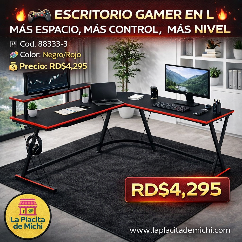 🎮🔥 MESA ESCRITORIO GAMER EN L – MÁS ESPACIO, MÁS CONTROL, MÁS NIVEL 🔥🎮
🆔 Cod. 88333-3
🎨 Color: Negro/Rojo

💰 Precio: RD$4,295
